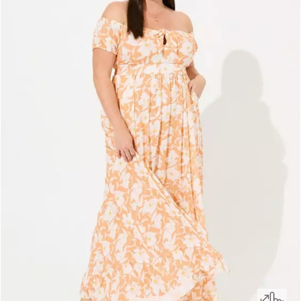 Torrid Orange Maxi Sundress with Flutter Sleeves